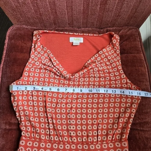 Anthropologie Maeve Cowl Neck Sleeveless Knit Dress Orange Daisy Print Sz. XS