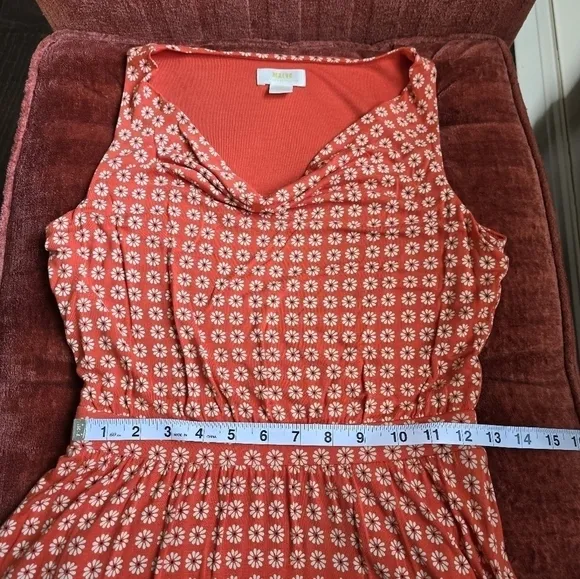 Anthropologie Maeve Cowl Neck Sleeveless Knit Dress Orange Daisy Print Sz. XS