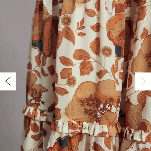 Anthropologie Maxi Dress Floral Knot Bust Cutout Tiered Cream Brown Medium