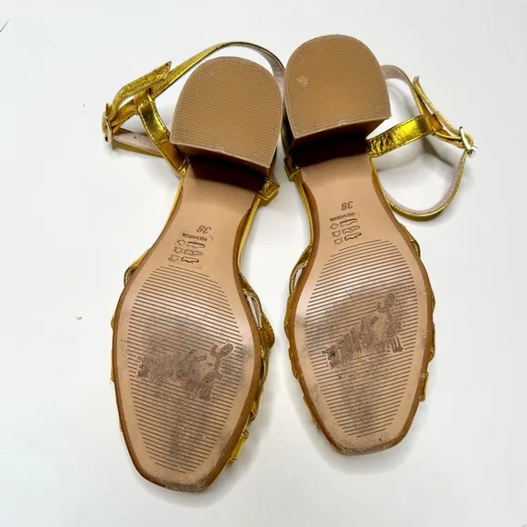 Anthropologie Miss L Metallic Leather Gold Strappy Heeled Sandals