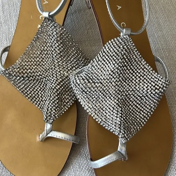 Anthropologie NWT Lola Cruz Ringstone Silver embellished sandal Pool Party