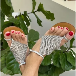 Anthropologie NWT Lola Cruz Ringstone Silver embellished sandal Pool Party