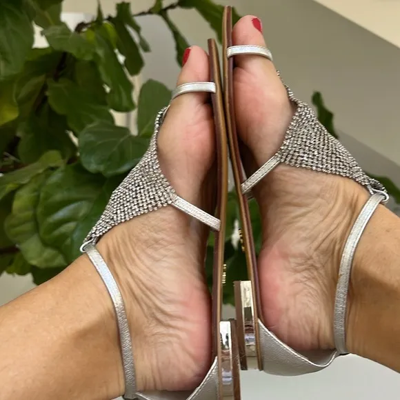 Anthropologie NWT Lola Cruz Ringstone Silver embellished sandal Pool Party