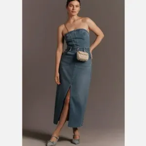 Anthropologie Pilcro L The Madi Front-Slit Denim Strapless Dress NWT Large New