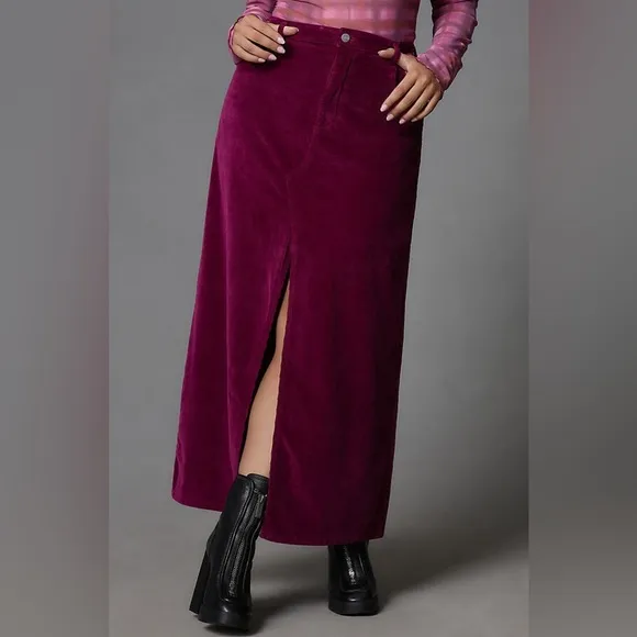 Anthropologie Pilcro The Madi Front-Slit Violet Corduroy Skirt