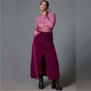 Anthropologie Pilcro The Madi Front-Slit Violet Corduroy Skirt