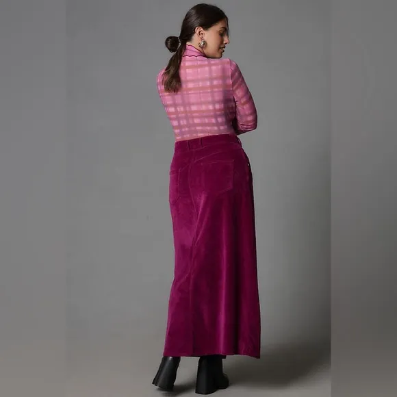 Anthropologie Pilcro The Madi Front-Slit Violet Corduroy Skirt