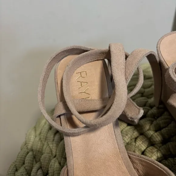 Anthropologie Raye Tan Suede Embroidered Floral Lace Up Heeled Sandals NWOB