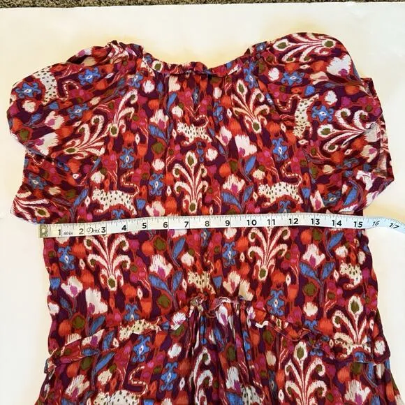 Anthropologie Robin Mini Dress XS Red Pink Babydoll Floral Ruffled Tiered Fairy