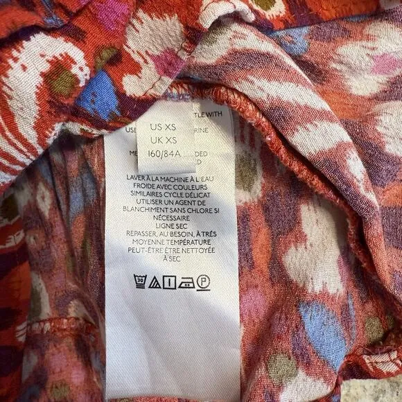 Anthropologie Robin Mini Dress XS Red Pink Babydoll Floral Ruffled Tiered Fairy