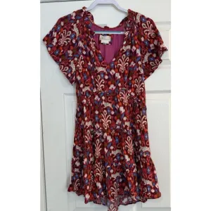 Anthropologie Robin Mini Dress XS Red Pink Babydoll Floral Ruffled Tiered Fairy