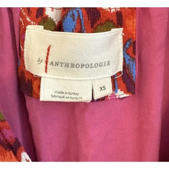 Anthropologie Robin Mini Dress XS Red Pink Babydoll Floral Ruffled Tiered Fairy