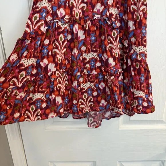 Anthropologie Robin Mini Dress XS Red Pink Babydoll Floral Ruffled Tiered Fairy
