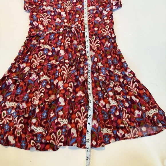 Anthropologie Robin Mini Dress XS Red Pink Babydoll Floral Ruffled Tiered Fairy
