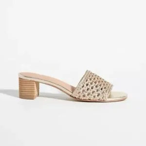 Anthropologie Salt   Umber Tripoli Heels Woven Gold Slide Dressy Sandals US 9