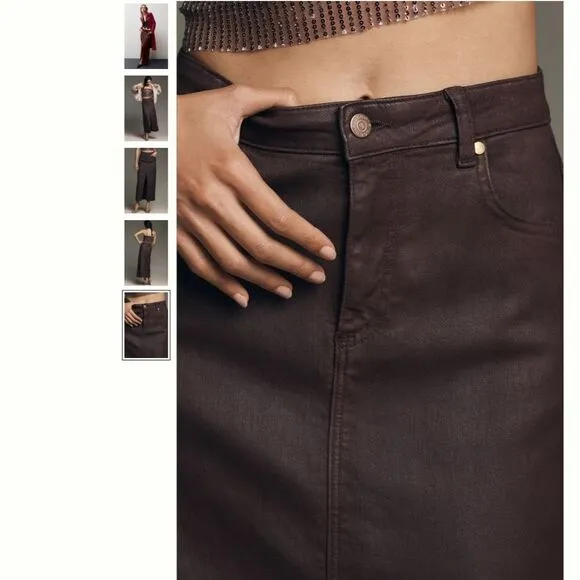 Anthropologie The Madi Front-Slit Denim Skirt by Pilcro
