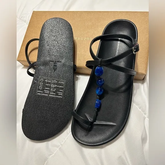 Anthropologie Toe Loop Stone Leather Sandals NWOT
