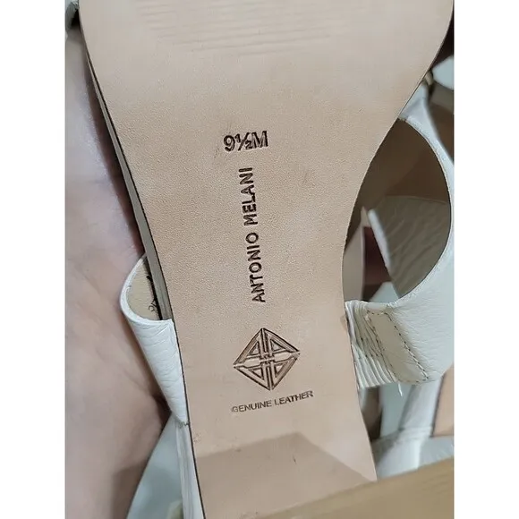 Antonio Melani Cream Ivory Lether Caged Strappy Open Toe Block Heel Sandal - 9.5