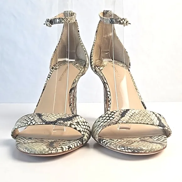 Antonio Melani Stacen Leather Snake Print Ankle Strap Block Heel Sandal …