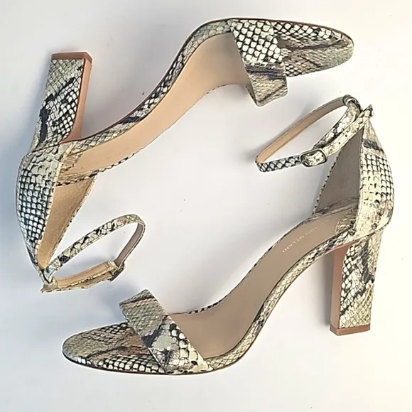 Antonio Melani Stacen Leather Snake Print Ankle Strap Block Heel Sandal …
