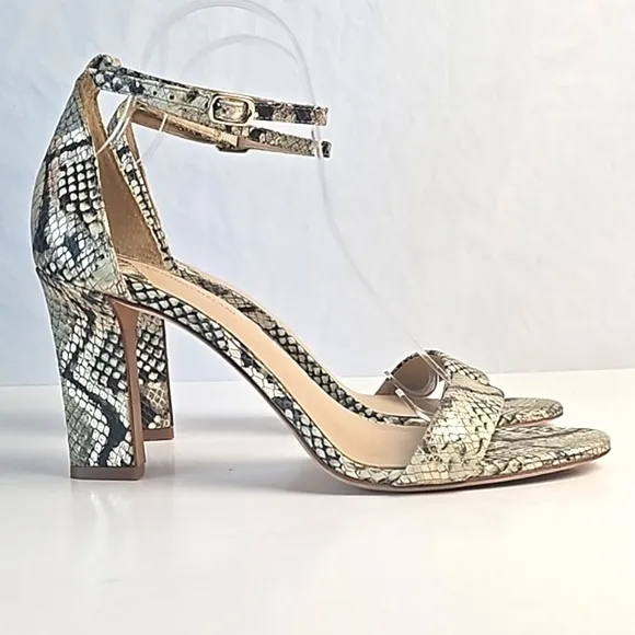 Antonio Melani Stacen Leather Snake Print Ankle Strap Block Heel Sandal …