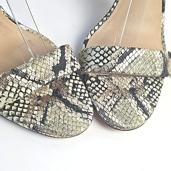 Antonio Melani Stacen Leather Snake Print Ankle Strap Block Heel Sandal …