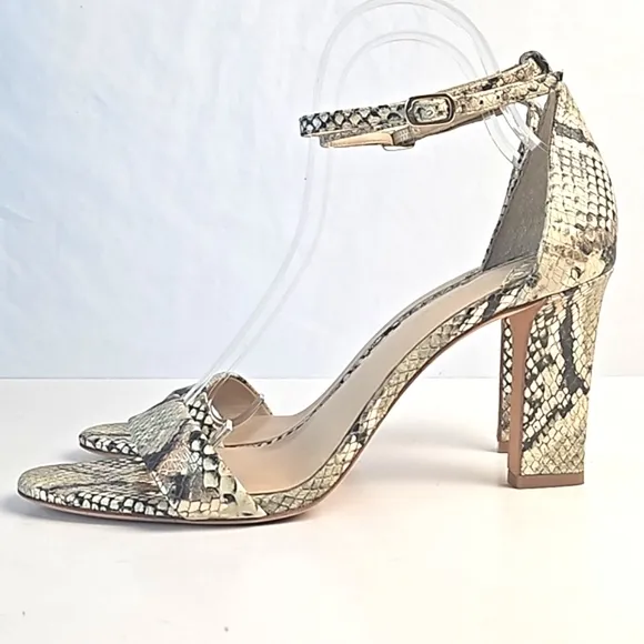 Antonio Melani Stacen Leather Snake Print Ankle Strap Block Heel Sandal …