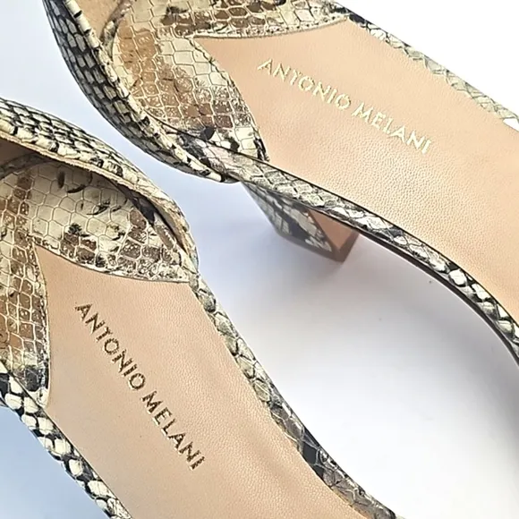 Antonio Melani Stacen Leather Snake Print Ankle Strap Block Heel Sandal …