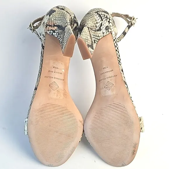 Antonio Melani Stacen Leather Snake Print Ankle Strap Block Heel Sandal …