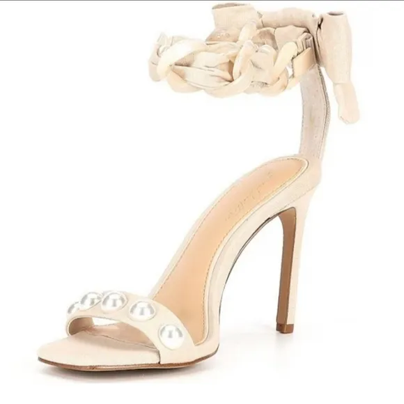 ANTONIO MELANI x Jess Southern Jean Pearl Studded Bow Chain Dress Sandal SZ 8.5