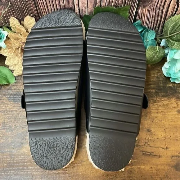 Aqua Black Furry Suede Faux Fur Slide Sandals  9M