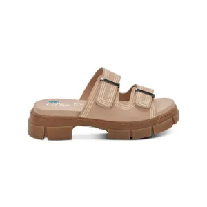 AQUA COLLEGE Womens Beige Hippie Round Toe Block Heel Slip On Slide Sandals 9 M