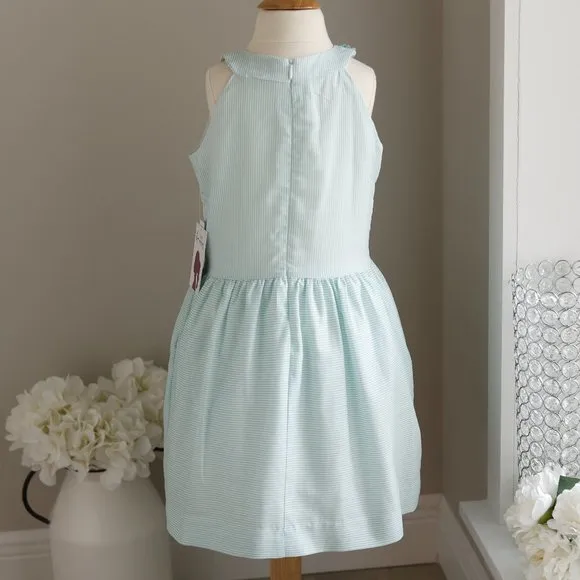 Aqua Mint Candy Striped Halter Neckline Cotton Sundress Boutique Luli &amp; Me NWT