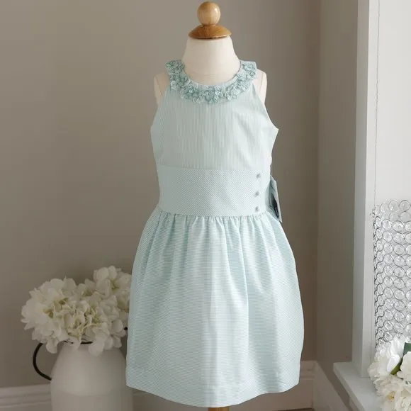 Aqua Mint Candy Striped Halter Neckline Cotton Sundress Boutique Luli &amp; Me NWT