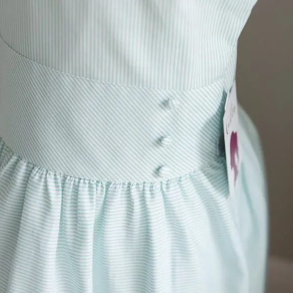 Aqua Mint Candy Striped Halter Neckline Cotton Sundress Boutique Luli &amp; Me NWT