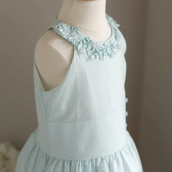 Aqua Mint Candy Striped Halter Neckline Cotton Sundress Boutique Luli &amp; Me NWT