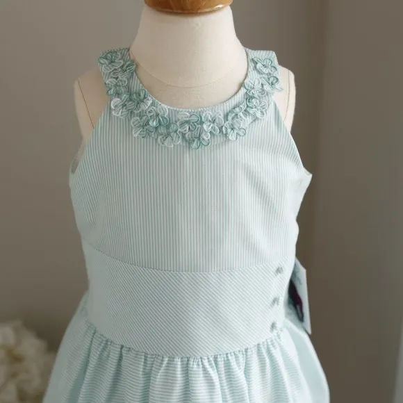 Aqua Mint Candy Striped Halter Neckline Cotton Sundress Boutique Luli &amp; Me NWT