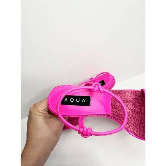 AQUA Sandals Womens Size 8 Square Toe Pink Raffia Detail Slip On Heel NEW