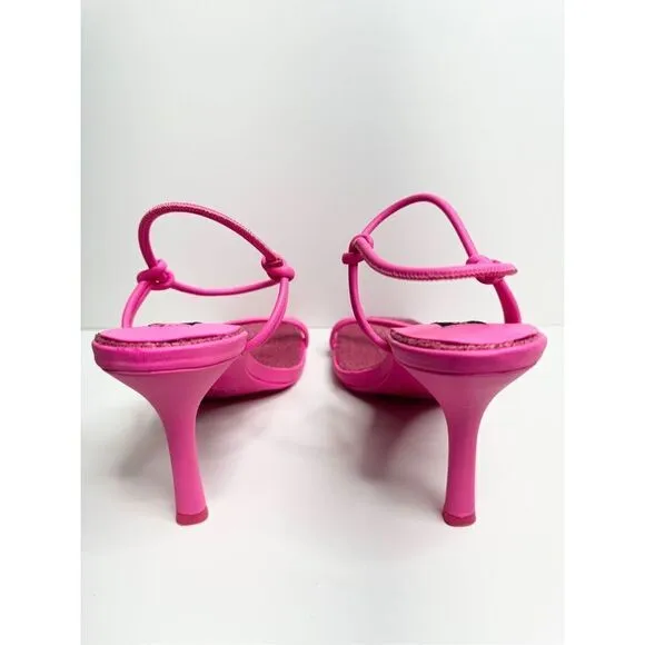 AQUA Sandals Womens Size 8 Square Toe Pink Raffia Detail Slip On Heel NEW