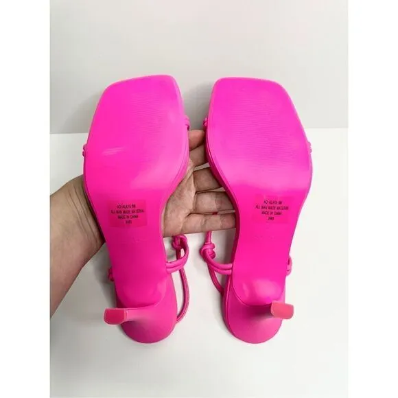 AQUA Sandals Womens Size 8 Square Toe Pink Raffia Detail Slip On Heel NEW