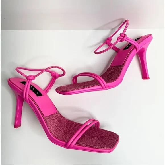 AQUA Sandals Womens Size 8 Square Toe Pink Raffia Detail Slip On Heel NEW
