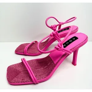 AQUA Sandals Womens Size 8.5 Square Toe Pink Raffia Detail Slip On Heel NEW