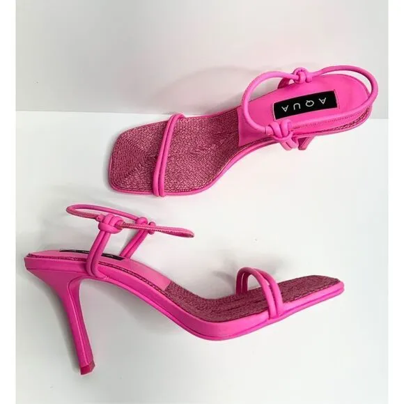 AQUA Sandals Womens Size 9 Square Toe Pink Raffia Detail Slip On Heel NEW