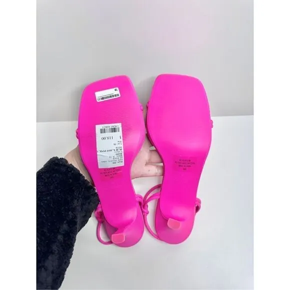 AQUA Sandals Womens Size 9 Square Toe Pink Raffia Detail Slip On Heel NEW