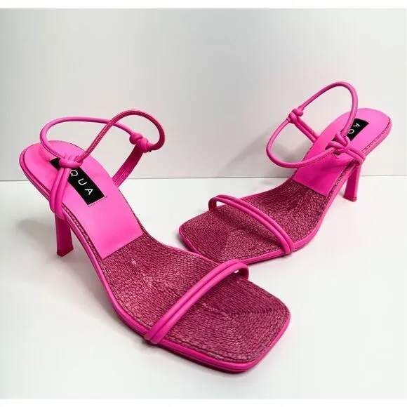 AQUA Sandals Womens Size 9 Square Toe Pink Raffia Detail Slip On Heel NEW