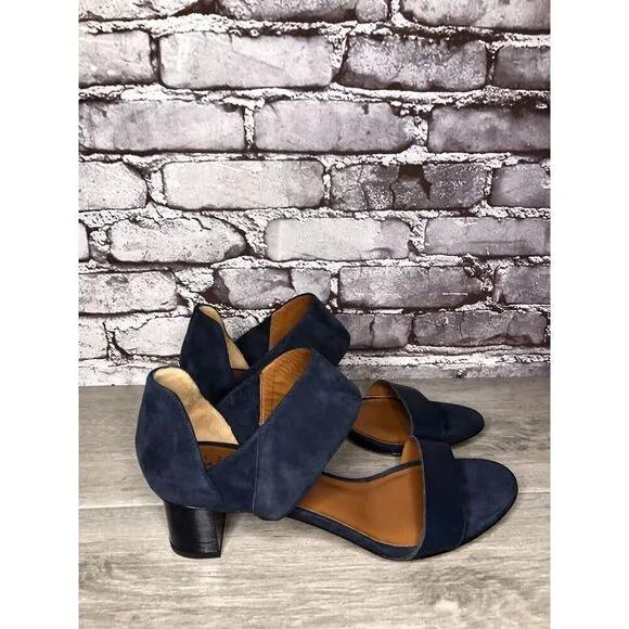 Aquatalia Blue Suede Leather Ankle Strap Heel Sandals Women’s Sz 11M US/42EU