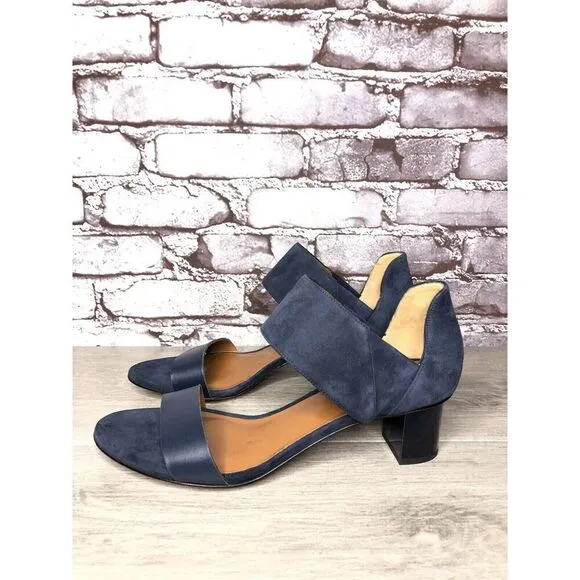 Aquatalia Blue Suede Leather Ankle Strap Heel Sandals Women’s Sz 11M US/42EU