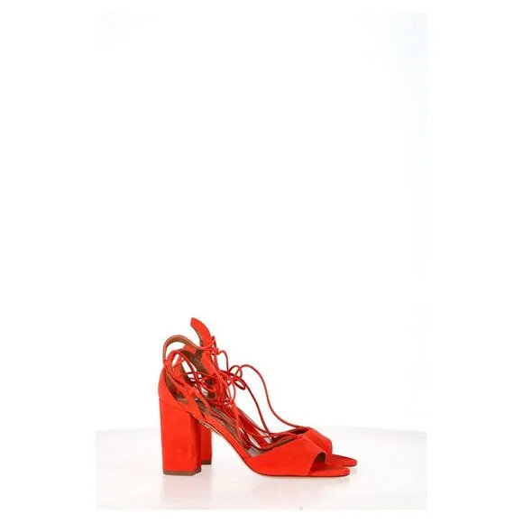 Aquazzura Austin Strappy Sandal Heels in Orange Suede