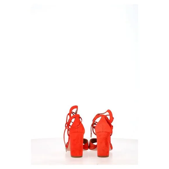 Aquazzura Austin Strappy Sandal Heels in Orange Suede