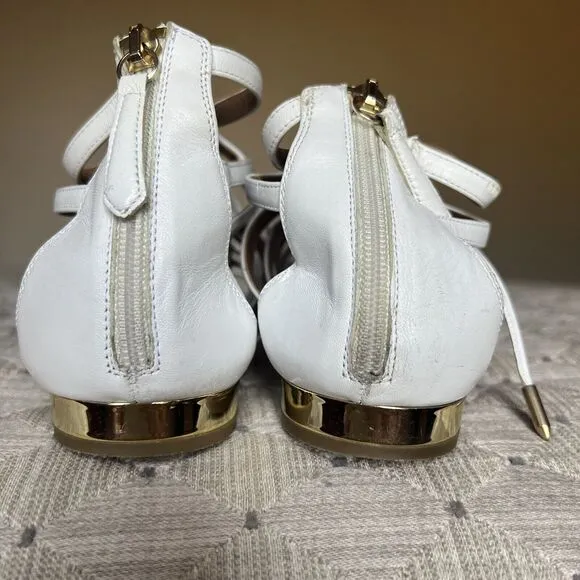 Aquazzura White Leather Gladiator Flat Sandal Gold Low Heel EU 41 US 10.5 - 11
